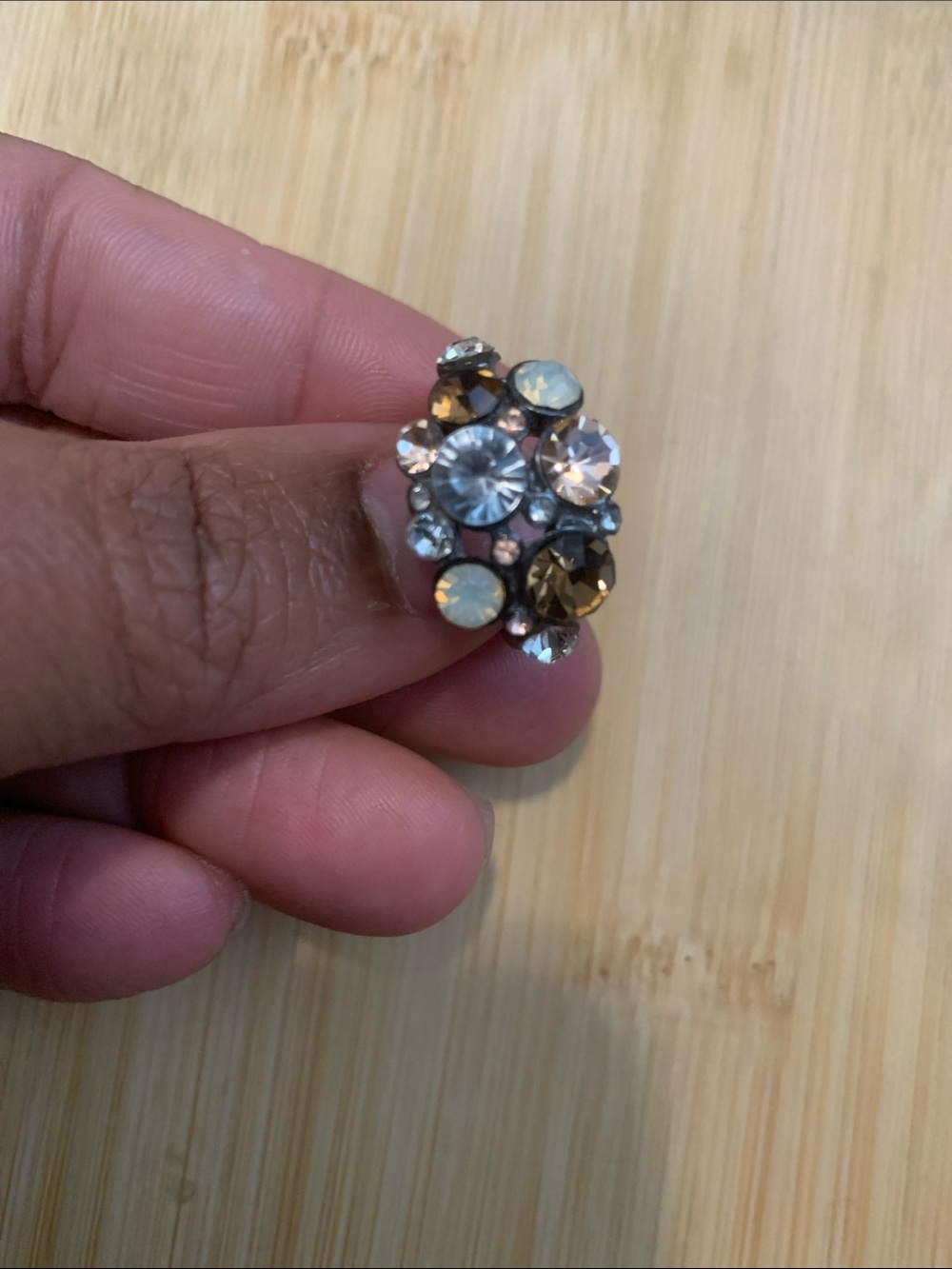 Rhinestone Cluster Statement Ring - Champagne and Clear